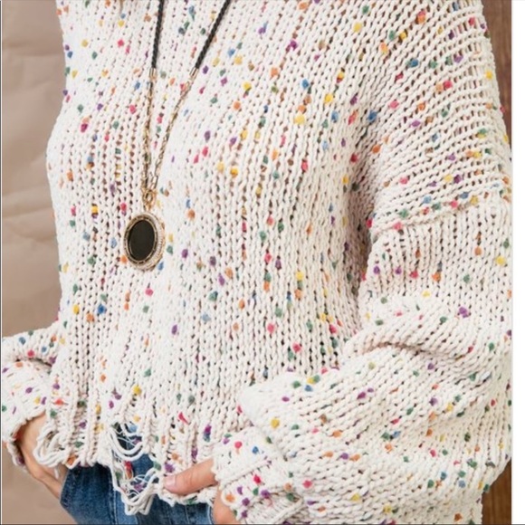 πHPπ Cream Cropped Confetti Distressed Sweater - Picture 5 of 8
